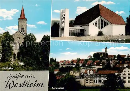 AK / Ansichtskarte 73865361 Westheim_Rosengarten_Schwaebisch_Hall Ev Kirche Kath Kirche Teilansicht 