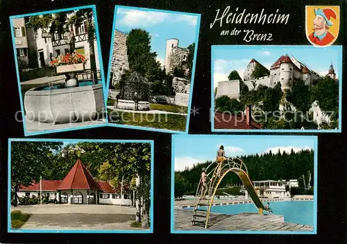 AK / Ansichtskarte 73865362 Heidenheim_Brenz Wedelbrunnen Brunnenhof Schloss Hellenstein Naturtheater Waldbad Heidenheim Brenz
