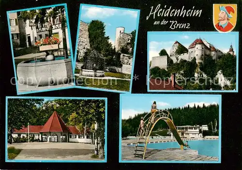 AK / Ansichtskarte  Heidenheim_Brenz Wedelbrunnen Brunnenhof Schloss Hellenstein Naturtheater Waldbad Heidenheim Brenz