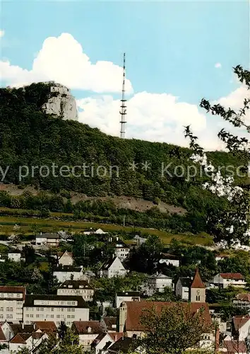 AK / Ansichtskarte 73865368 Heubach_Wuerttemberg am Rosenstein mit Fernmeldeturm und kath Stadtkirche Heubach Wuerttemberg