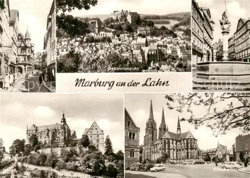 AK / Ansichtskarte 73865405 Marburg_Lahn Wettergasse Panorama Markt mit Brunnen Schloss Elisabethkirche Marburg_Lahn