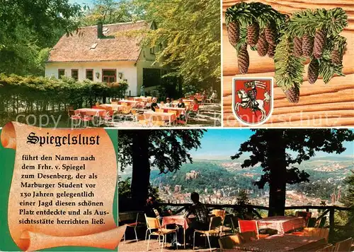 AK / Ansichtskarte 73865418 Marburg_Lahn Gaststaette Spiegelslust Terrasse Panorama Marburg_Lahn