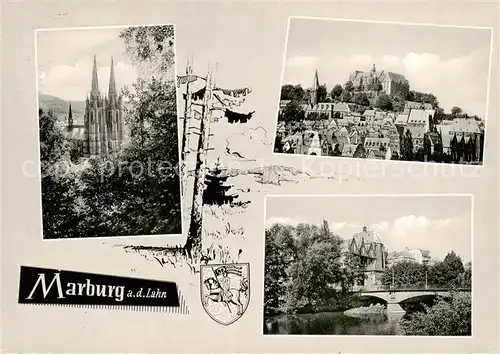 AK / Ansichtskarte  Marburg_Lahn Kirche Schloss Partie an der Lahn Marburg_Lahn