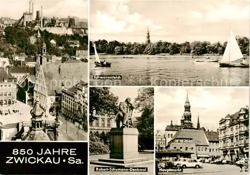 AK / Ansichtskarte  Zwickau__Sachsen Teilansicht Schwanenteich Robert Schumann Denkmal Hauptmarkt 