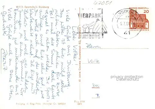 AK / Ansichtskarte  Duisburg__Ruhr WFV Sportschule Duisburg 