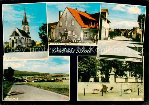 AK / Ansichtskarte  Stroit Kirche Centra Fachgeschaeft Mateika Hauptstrasse Ehrenmal Panorama Stroit