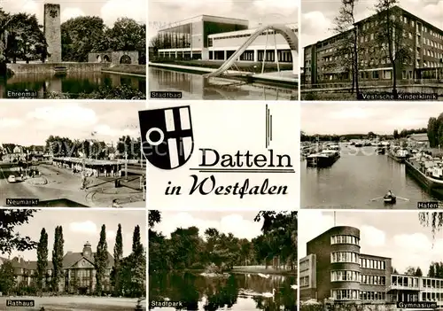 AK / Ansichtskarte  Datteln Ehrenmal Stadtbad Kinderklinik Neumarkt Hafen Rathaus Stadtpark Gymnasium Datteln