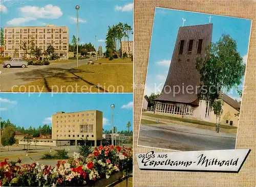 AK / Ansichtskarte  Mittwald_Espelkamp Breslauer Strasse Hochhaus Thomaskirche Rathaus Mittwald Espelkamp