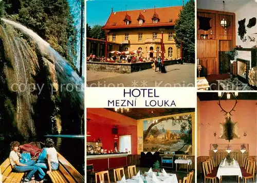 AK / Ansichtskarte 73865556 Hrensko_Herrnskretschen_Boehmen_CZ Hotel Mezni Louka Restaurant Wasserfall 
