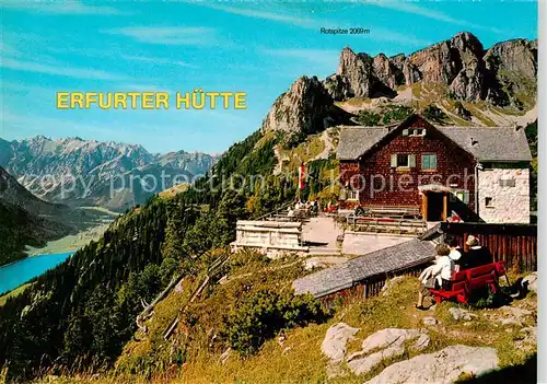 AK / Ansichtskarte 73865557 Erfurterhuette_1834m_Tirol Berghuette im Rofangebirge Fernsicht Alpenpanorama 