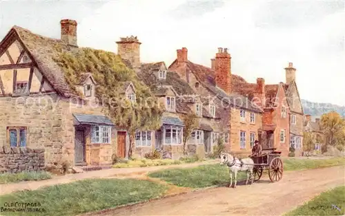 AK / Ansichtskarte 73865600 Broadway__Worchestershire_UK Old Cottages Pferdekutsche Kuenstlerkarte Salmon Series 