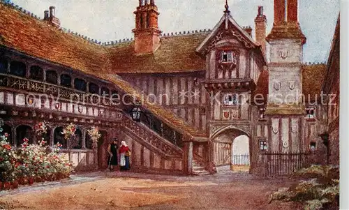 AK / Ansichtskarte  Warwick__Castle_UK Leicester Hospital Courtyard from an original colour drawing by W. Quatremain Salmon Series Kuenstlerkarte 