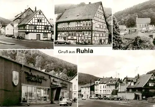 AK / Ansichtskarte  Ruhla Carl-Gareis-Strasse Museum Teilansicht Kaufhalle Juri-Gagarin-Strasse Fachwerkhaeuser Ruhla