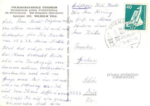 AK / Ansichtskarte 73865654 oetigheim Volksschauspiele Deutschlands groesste Freilichtbuehne Auffuehrung 1976 Weilhelm Tell oetigheim