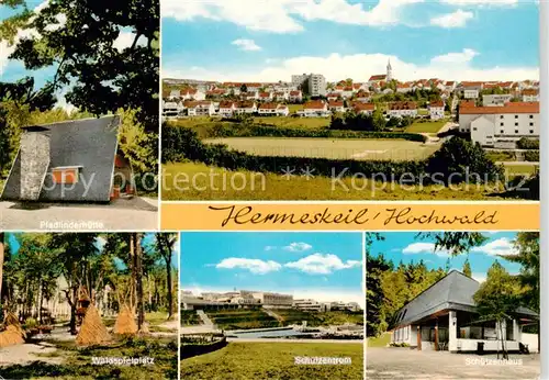 AK / Ansichtskarte  Hermeskeil Panorama Ort im Schwarzwaelder Hochwald Waldspielplatz Schulzentrum Schuetzenhaus Hermeskeil