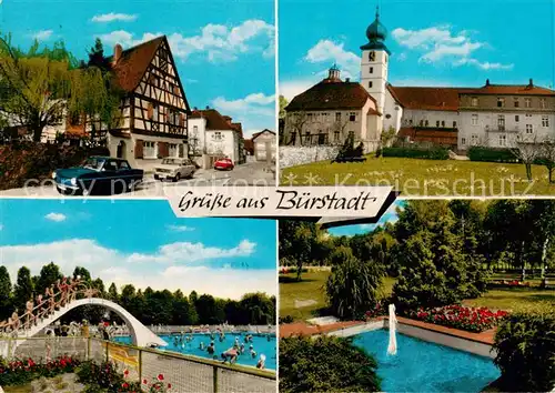 AK / Ansichtskarte 73865702 Buerstadt Ortsansichten Kirche Freibad Parkanlagen Wasserspiele Buerstadt