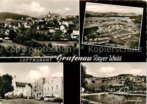 AK / Ansichtskarte  Grafenau_Niederbayern Panorama Stadtplatz Schwimmbad Berliner Feriendorf Luftaufnahme Grafenau Niederbayern