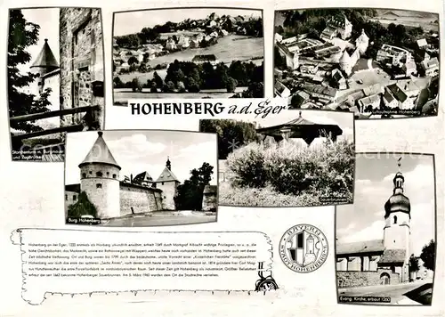 AK / Ansichtskarte 73865712 Hohenberg_Eger Burg Hohenberg Chronik Teilansichten Sauerbrunnen Kirche Hohenberg Eger