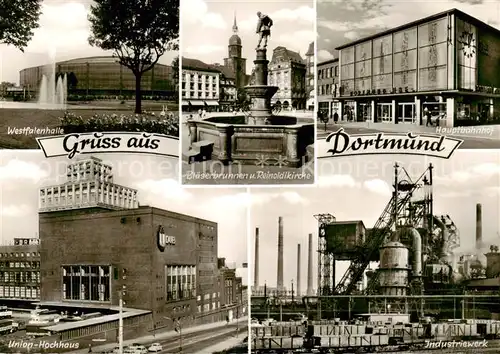 AK / Ansichtskarte  Dortmund Westfallenhalle Blaeserbrunnen Reinoldikirche Hauptbahnhof Union-Hochhaus Industriewerk Dortmund