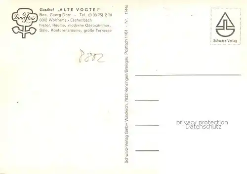 AK / Ansichtskarte 73865742 Wolframs-Eschenbach Gasthof Alte Vogtei Historisches Gebaeude Fachwerkhaeuser Wolframs-Eschenbach