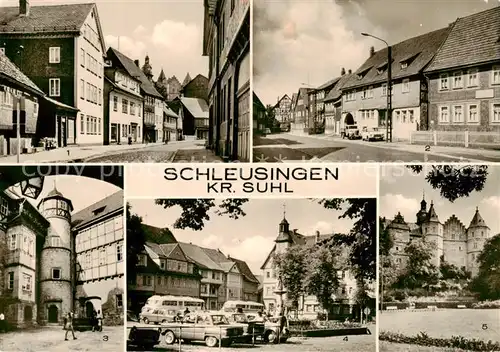 AK / Ansichtskarte  Schleusingen Bahnhofstrasse Schlossstrasse Schloss Bertholdsburg Burghof Marktplatz Schleusingen