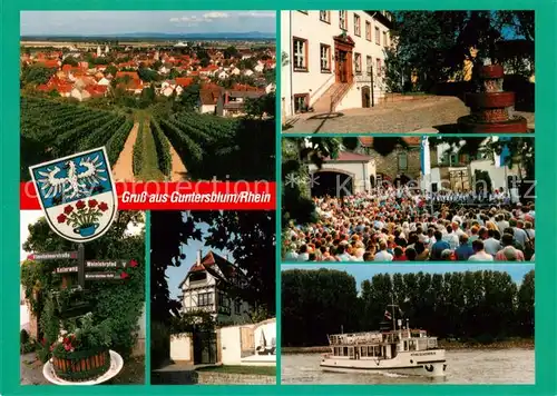 AK / Ansichtskarte  Guntersblum Panorama Wegweiser Sommeratelier Prof Kuestner Schlossplatz Kellerwegfest Rhein Ausflugsschiff Guntersblum