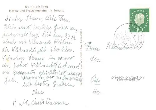 AK / Ansichtskarte 73865771 Rummelsberg_Schwarzenbruck_Nuernberg Hospiz und Freizeitheim mit Terrasse 