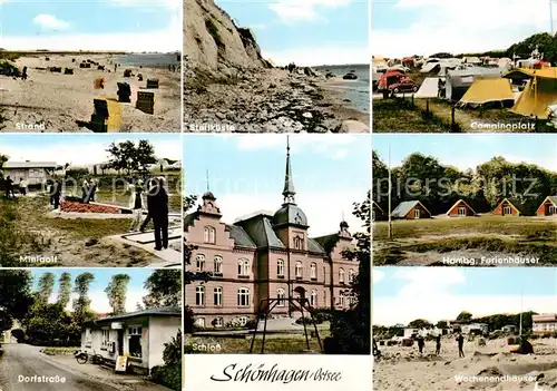 AK / Ansichtskarte 73865797 Schoenhagen_Brodersby_Ostseebad Strand Steilkueste Campingplatz Minigolf Schloss Hambg Ferienhaeuser Dorfstrasse Wochenendhaeuser 