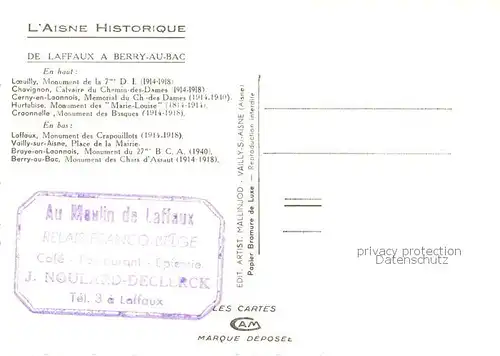 AK / Ansichtskarte 73865804 Aisne_Liege Da Laffaux a Berry Au Bac Souvenir du Chemin des Dames 1814-1914 et 1918-1940 Aisne Liege