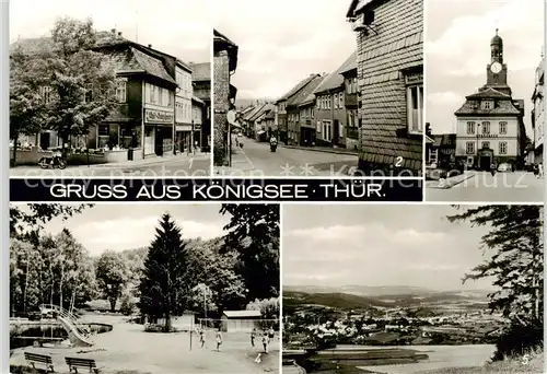 AK / Ansichtskarte  Koenigsee_Thueringen Cafe Junghans Schwarzburger Strasse Rathaus Waldbad Blick vom Geboerne Koenigsee Thueringen