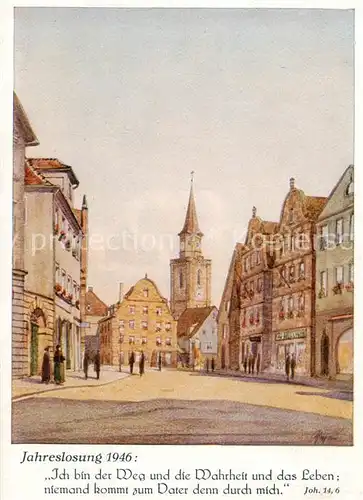 AK / Ansichtskarte  Fuerth_Bayern Altstadt Gruener Markt mit Turm der St. Michaels-Kirche nach Aquarell von Hans Schmitz Kuenstlerkarte Fuerth Bayern