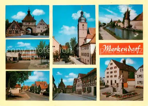 AK / Ansichtskarte  Merkendorf_Mittelfranken Teilansichten Stadttor Kirche Partie am Fluss Denkmal Merkendorf Mittelfranken