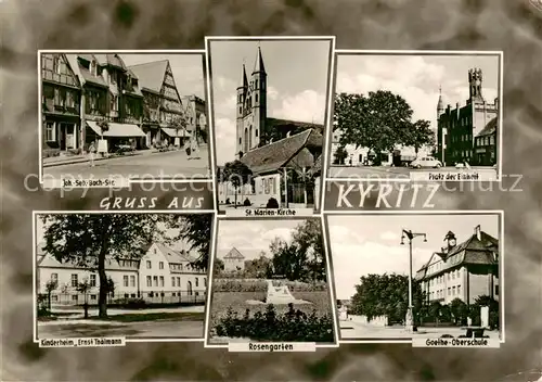 AK / Ansichtskarte  Kyritz_Brandenburg Johann-Sebastian-Bach-Strasse St. Marien-Kirche Platz der Einheit Kinderheim Ernst Thaelmann Rosengarten Goethe-Oberschule Kyritz Brandenburg