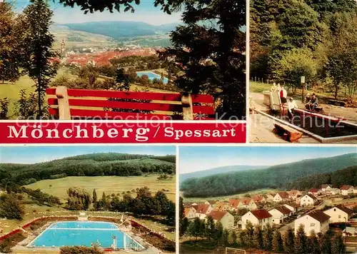 AK / Ansichtskarte 73865913 Moenchberg__Spessart Panorama Wassertreten Freibad Neubausiedlung 