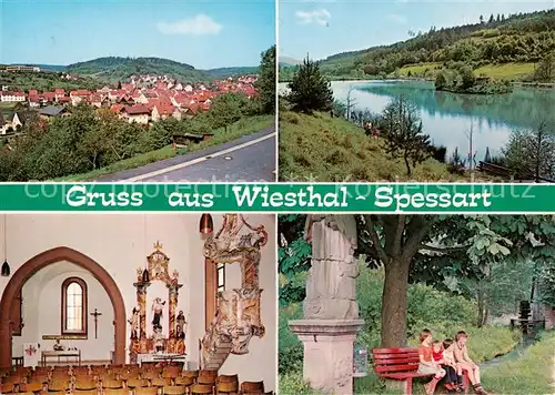 AK / Ansichtskarte  Wiesthal_Unterfranken Panorama Uferpartie am Wasser Inneres der Kirche Wiesthal_Unterfranken