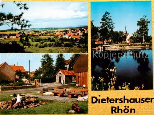 AK / Ansichtskarte 73865926 Dietershausen_Rhoen Panorama Ortsmotiv See Blick zur Kirche Dietershausen Rhoen