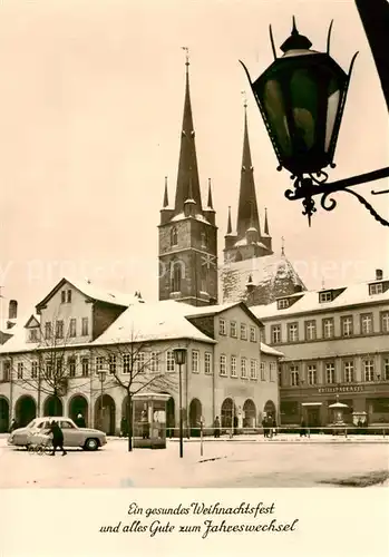 AK / Ansichtskarte 73865946 Saalfeld_Saale Zentrum Blick zur Kirche Weihnachts- und Neujahrskarte Saalfeld_Saale