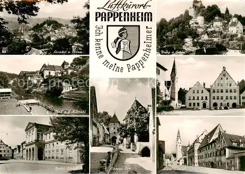 AK / Ansichtskarte 73865948 Pappenheim_Mittelfranken Gesamtansicht Burgruine Bad an der Altmuehl Schloss Tor Marktplatz Wappen Pappenheim Mittelfranken