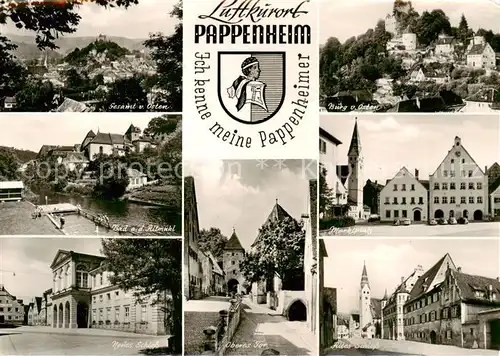 AK / Ansichtskarte  Pappenheim_Mittelfranken Gesamtansicht Burgruine Bad an der Altmuehl Schloss Tor Marktplatz Wappen Pappenheim Mittelfranken