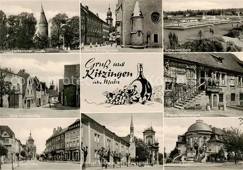 AK / Ansichtskarte  Kitzingen_Main Falterturm Kirchgasse Schwimmbad Strassenpartien Kirche Spital Luitpold Bad Ehem. Klosterhof Kitzingen Main