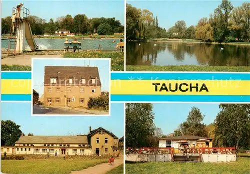 AK / Ansichtskarte  Taucha_Sachsen Stadtbad Schoeppenwiese Heimatmuseum HO Kulturhaus Stadthalle Imbiss im Stadtbad Taucha Sachsen