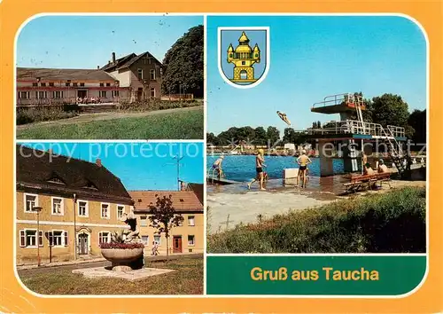 AK / Ansichtskarte 73866002 Taucha_Sachsen Stadthaus Terrasse Rudolf Winkelmann Strasse Freibad Taucha Sachsen