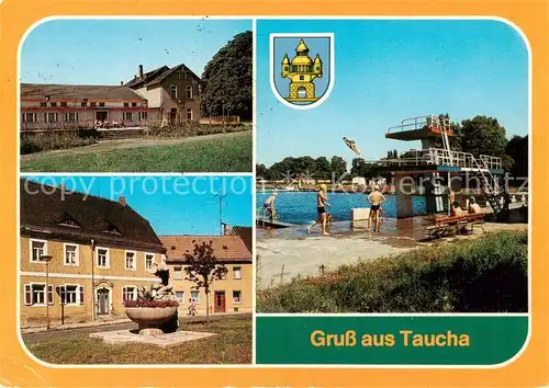 AK / Ansichtskarte  Taucha_Sachsen Stadthaus Terrasse Rudolf Winkelmann Strasse Freibad Taucha Sachsen