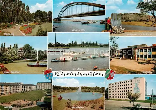 AK / Ansichtskarte  Rheinhausen_Duisburg Stadtpark Rheinbruecke Johanniter KrankenhausKrupp Brunnen Hallenbad Neue City Parkweiher Sozialhaus HWR Rheinhausen Duisburg