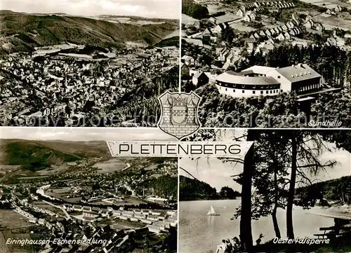 AK / Ansichtskarte  Plettenberg Panorama Sundhalle Eiringhausen Eschensiedlung Oestertalsperre Plettenberg