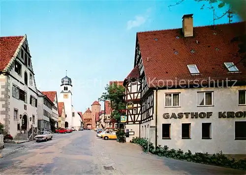 AK / Ansichtskarte 73866141 Langenburg_Wuerttemberg Gasthof Hotel Krone Hauptstrasse Kirche Stadttor Langenburg Wuerttemberg