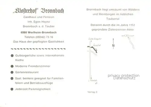 AK / Ansichtskarte  Bronnbach Gasthaus und Pension Klosterhof Gastraum Terrasse Kirche Bronnbach