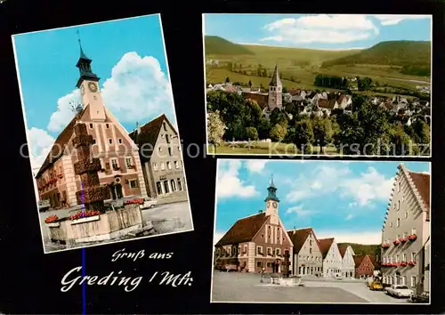 AK / Ansichtskarte 73866194 Greding Ortsansicht mit Kirche Ortszentrum Brunnen Rathaus Greding