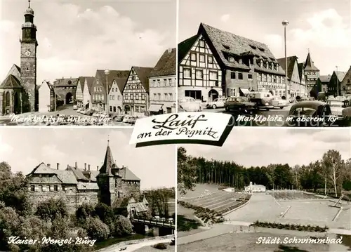 AK / Ansichtskarte  Lauf_Pegnitz Marktplatz Stadttor Kaiser Wenzel Burg Freibad Lauf Pegnitz