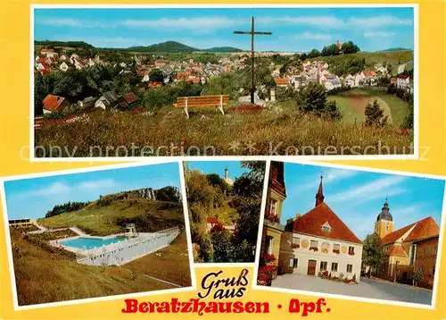 AK / Ansichtskarte  Beratzhausen Stadtpanorama Kreuz Freibad Park Ortszentrum Beratzhausen